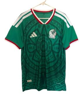 adidas Green Mexico Graphic Soccer Jersey with White & Red Trim